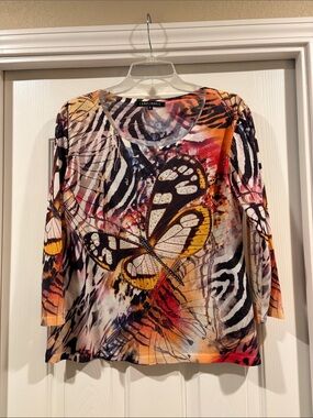 Compliments Butterfly Print Long Sleeve Top in Multi-Color size S like new